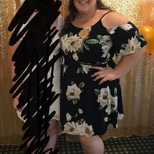 Navy floral cold shoulder dress